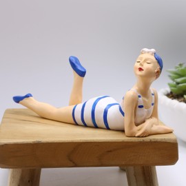 Bathing Lady Ornament Blue & White 15cm Seaside Beach Bathroom Gift Freestanding Figurine