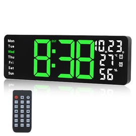 Digital Wall Clock Large Display, 17.3" Digital Clock with RGB Color Remote Control, Auto-Dimming Big Wall Clock with Night Light,Auto DST,Date Week,Temp for Home Decoration, for Elderly