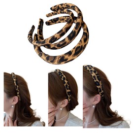 3Pcs Soft Leopard Print Headbands for Women Face Wash Hair Headband Thick Padded Headbands for Girls Cheetah Print Accessories Wide Non Slip Cute Headband Head Bands for Thick Thin Hair