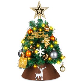 COLORSOUL Small Prelit Tabletop Christmas Tree with 30 LED String Lights, 2 Ft Mini Artificial Christmas Tree with Hanging Ornaments for Holiday Indoor DIY Christmas Decor