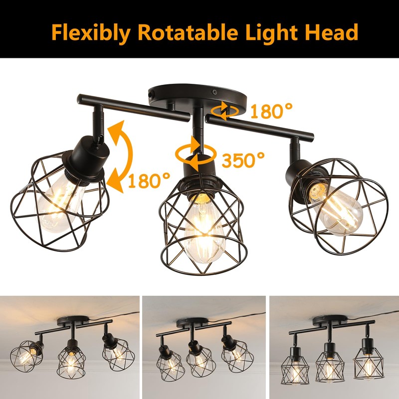 vivihobb Dimmable Black Plug in Track Lighting Kit,3 Light Plug