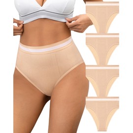 Eiggam Slight Tummy Control Underwear for Women High Waisted Underwear Moisture Wicking Undies Breathable Cheeky Bikini Stretch Comfortable No Show Panties Pack(L)