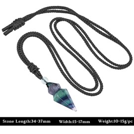 TUMBEELLUWA Fluorite Healing Crystal Necklace with Adjustable Rope, Faceted Cone Stone Pendant Spiritual Jewelry for Women Men