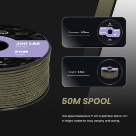 Abma Cord Paracord 2 mm 50 m Nylon Cord 3 Core Rope Type I Cord for Crafts, Camping, Outdoor - Max. 90 kg (200 lbs) - Army Green