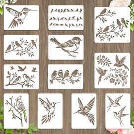 beinkmake 12Pcs Hummingbird Stencil PET Painting Templates Birds Inlay Border Stencils for Furniture Reusable DIY Craft for Wall Wood Fabric Canvas Paper Home Decor 11.7inch
