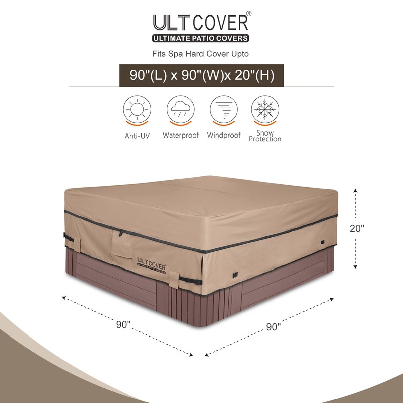 ULTCOVER Waterproof 600D Polyester Square Hot Tub Cover Outdoor SPA