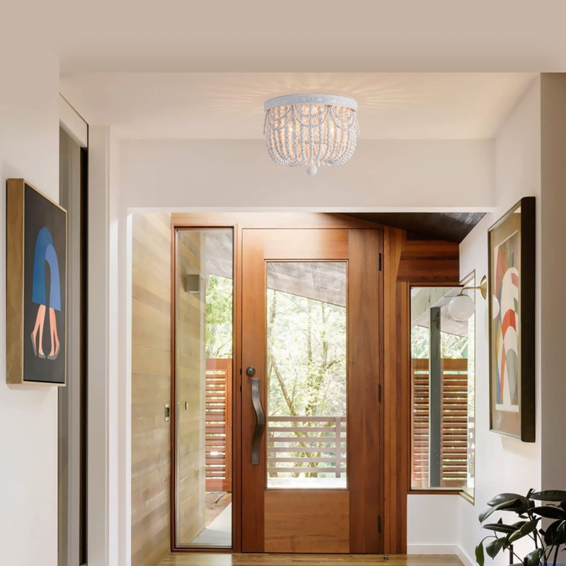 CHOOHUE 4-Lights Bohemian Flush Mount Ceiling Light Wood Beaded Mini