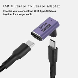 QIANRENON USB 4.0 C Female 90 Degree Angle Adapter Coupling 240 W 40 Gbps Type C 4.0 Female to Female Right Angle Connection Extender, LED Display, 8K Audio/Video Transmission, 2 Pieces (Positive