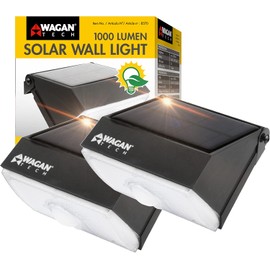 Wagan EL8570 1000 Lumens Outdoor LED Solar Wall Light Waterproof Motion Detected Light, Black (2 Pack)