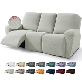 JIVINER 8-Piece Recliner Sofa Covers Stretch Jacquard Couch Covers for Recliner Slipcovers for Living Room 3 Cushion Soft Recliner Protector with Pocket (Sofa Recliner, Ivory)
