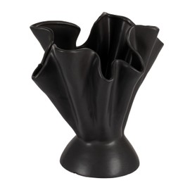 Bloomingville Stoneware Ruffled Vase with Reactive Glaze, Black