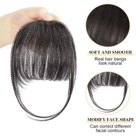 Clip-in Human Hair Bangs, Black Wispy Fringe with Temples, Flat Neat Hair Extension