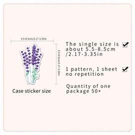 Plant & Nature Theme Sticker, 50Pcs - Chrysanthemum/Pine Cone/Lavender/Ginkgo Tree Decorative Stickers for Scrapbooking, Notebooks, Home Decoration (Lavender)