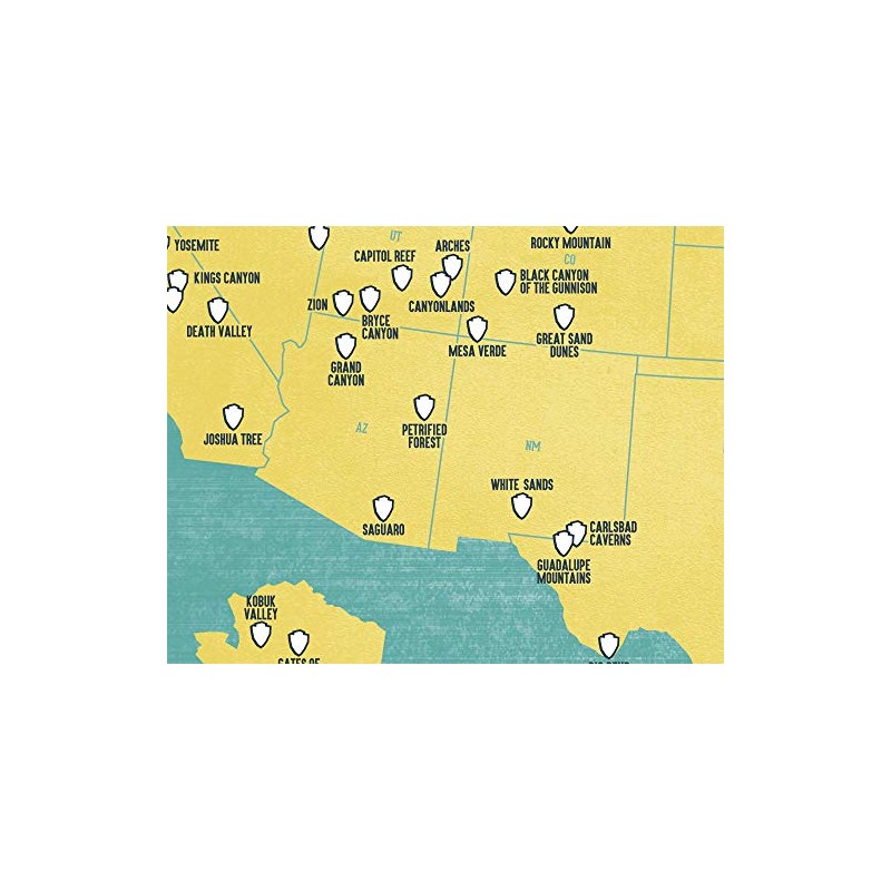 US National Parks Checklist Map 11x14 Print (Yellow & Teal)