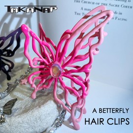 TAKANAP Y2K-Inspired Hair Clips for a Trendy Throwback Twist!"Black Pink Y2k Butterfly Accessories Gothic Jewelry Metal Big Hair Claw Clips for Girl Women(Pink A Butterfly)