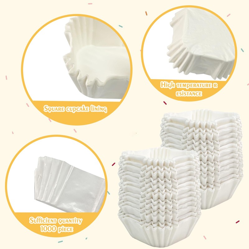 YEXEXINM 1000 Pcs Square Cupcake Liners Disposable Craft White Baking