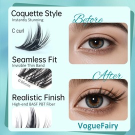 MSCICI VogueFairy.05 Manga Lashes Clusters 8-16mm C Curl Wispy Eyelash Clusters - Wide Invisible Band DIY Wet-Look Spiky Anime Lashes Soft Individual Lash Extension Pack Without Glue Tweezers