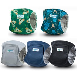 Leekalos Male Dog Diapers, Dog Belly Bands for Male Dogs Wraps Washable Doggie Diapers High Absorbing Belly Bands（5 Pack） (Octopuses+Plain, Medium (15"-17"))