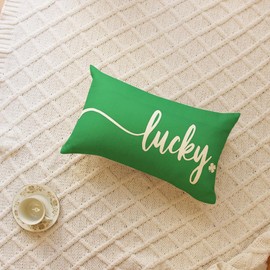 Ogiselestyle St Patricks Day Lucky Green Throw Pillow Cover, 12 x 20 Inch Shamrock Clover Cushion Case Decoration for Sofa Couch