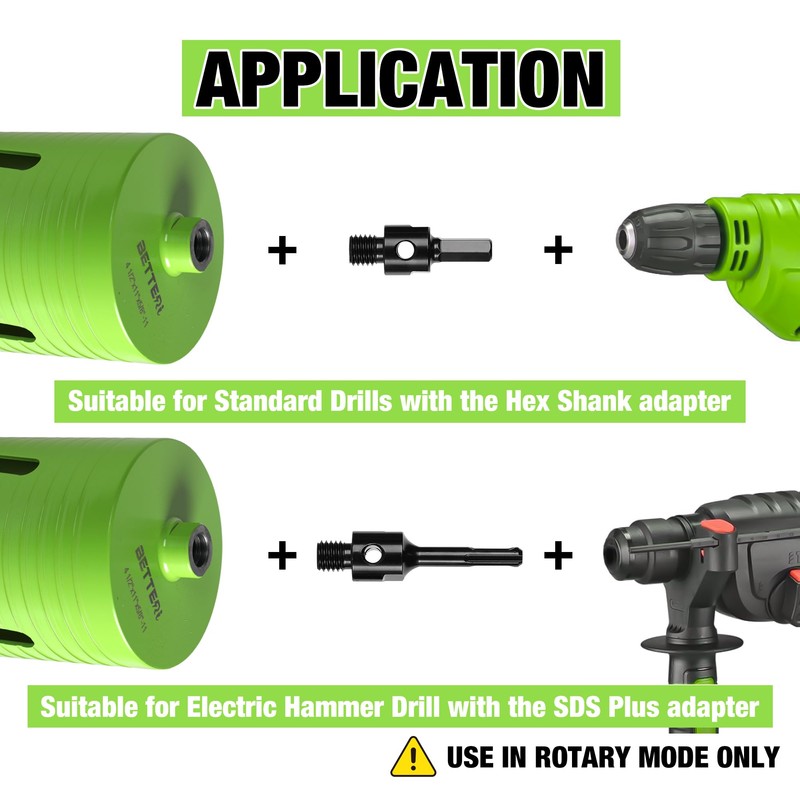 BETTERI 4 Inch Dry Core Drill Bit with Adapters (SDS