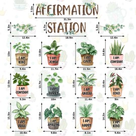 FYSUIMU Greenery Affirmation Station Bulletin Board Classroom Decorations Inspirational Motivational Accent Cutouts Greenery Posters I Am Positive Affirmation Cutouts for Home School Wall Decor, 16Pcs