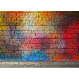 Loccor 5x3ft Fabric Colorful Brick Wall Backdrop Graffiti Photography Background 80's Hip Hop Disco Theme Birthday Party Decorations Wedding Graduation Banner Artistic Portrait Photo Booth Props