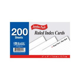 BAZIC 200 Count 3" X 5" Ruled White Index Card, Lined Study Reminder Note Cards Flash Cards, for Learning Memory Recipe Office School Home, 36-Pack