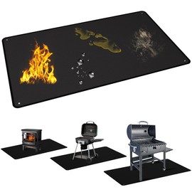 60 x 40 Inch Under Grill Mats for Outdoor Grill, Double-Sided Fireproof Grill Protector Pad, Waterproof, Oil-Proof, Indoor Fireplace/Fire Pit Mat, Easy-Clean BBQ/Grill Floor Mat for Deck & Lawn