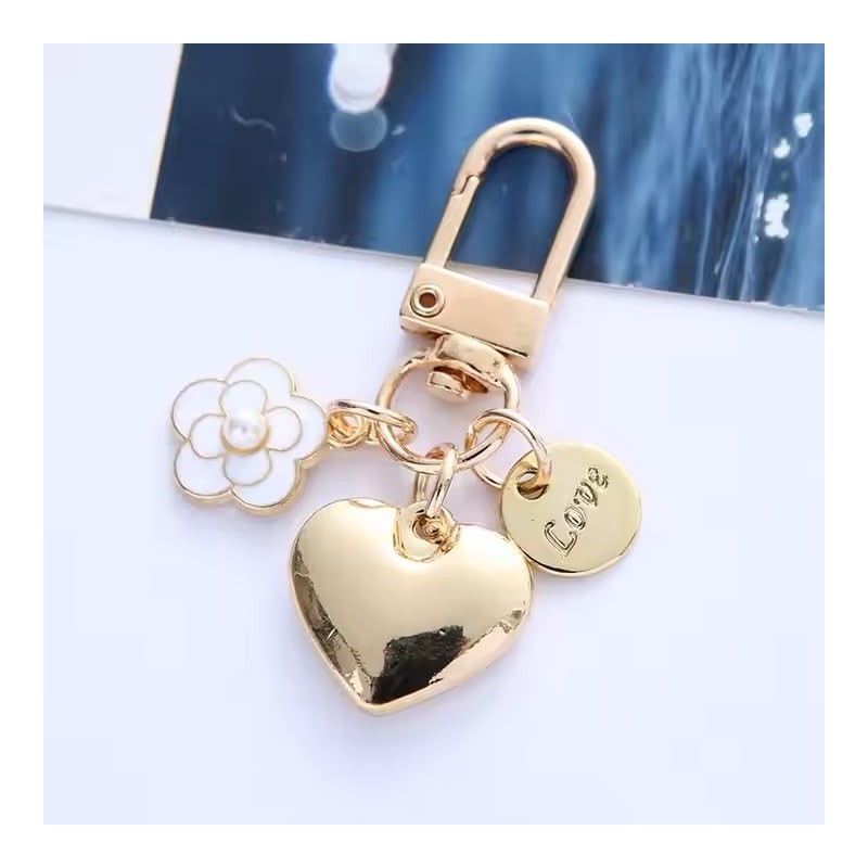 [アミリー] 2種類 ゴールド ハート キーリング チャーム 花 LOVE タグ レディース
