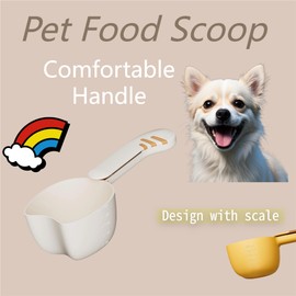 JingMiao Pet Food Scoop with Measuring Lines, Food-Grade Measuring Cup for Dog, Cat, and Small Pet Food, Half Cup Capacity with Handle, Perfect for Accurate Feeding and Portion Control (White)