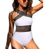 Hilor Women's One Piece Swimwear Front Crossover Swimsuits Hollow Bathing