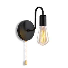 DTIEDY Pull Chain Wall Light Fixture 1-Light Wall Sconce with On Off Switch Hardwired Black Wall Sconces Indoor Vintage Industrial E26 Wall Lighting for Bedroom Hallway Bathroom, Bulb not Included
