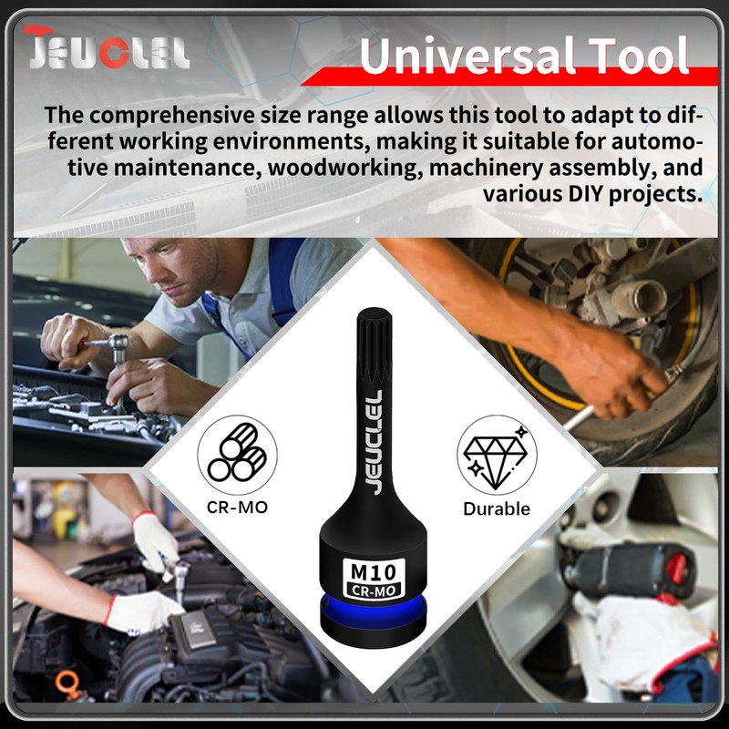 JEUCLEL 2PCS M10 Triple Square Impact Spline Bit Socket, 10mm