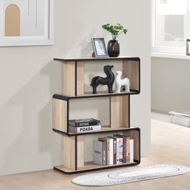 Kings Brand Furniture Nathan Modern 3-Tier Wooden Display Book Shelf Bookcase – Shelving Rack Unit Organizer for Living Room, Bedroom and Home Office – Perfect for Books, Plants, Oak/Black