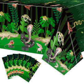 BkeeCten 6Pack Reptile Swamp Party Tablecloth Disposable Wildlife Lizard Snake Rectangle Tablecover Alligator Turtle Jungle Animal Plastic Table Cloth Decoration for Reptile Birthday Supply 54” x 108”
