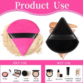 Pimoys 6 Pieces Powder Puff Face Soft Triangle Makeup Puff for Loose Powder Setting Powder, Velour Foundation Blender Sponge Beauty Makeup Tools (Black, Rose Red)