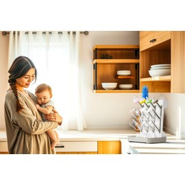 Huishun Baby Bottle Drying Rack Large Vertical Bottle Drying Rack - Detachable Space Saving Cleaning and Drying Rack for Baby Bottles and Pump Components (Grey)