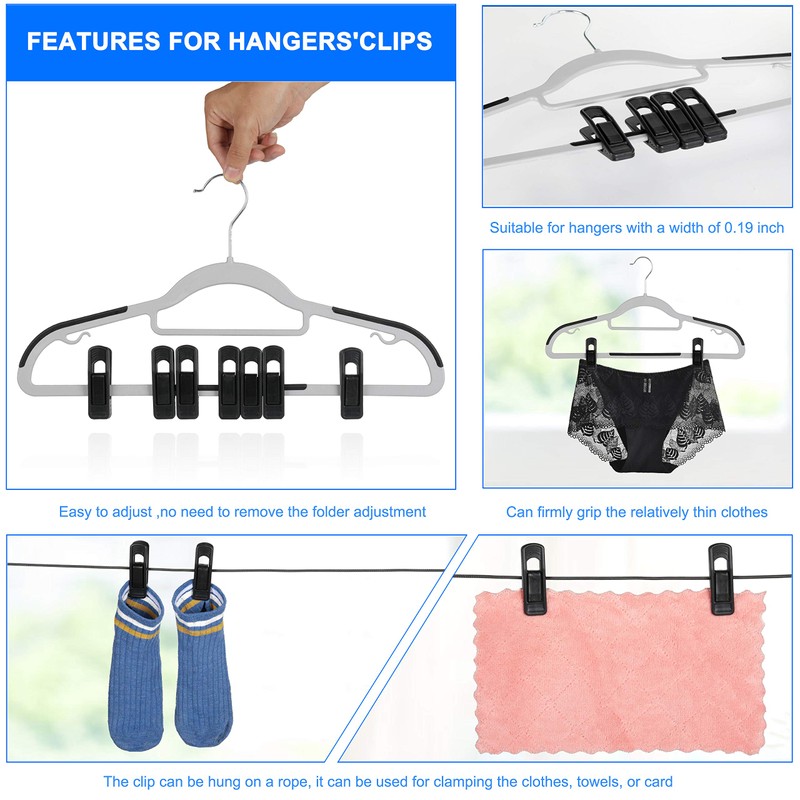 Tinfol Black Plastic Hanger Clips 40 Pack, Large Opening Pant