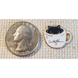 Unbranded Black Cat in White Coffee Cup Magnetic Needle Minder Cross Stitch Embroidery