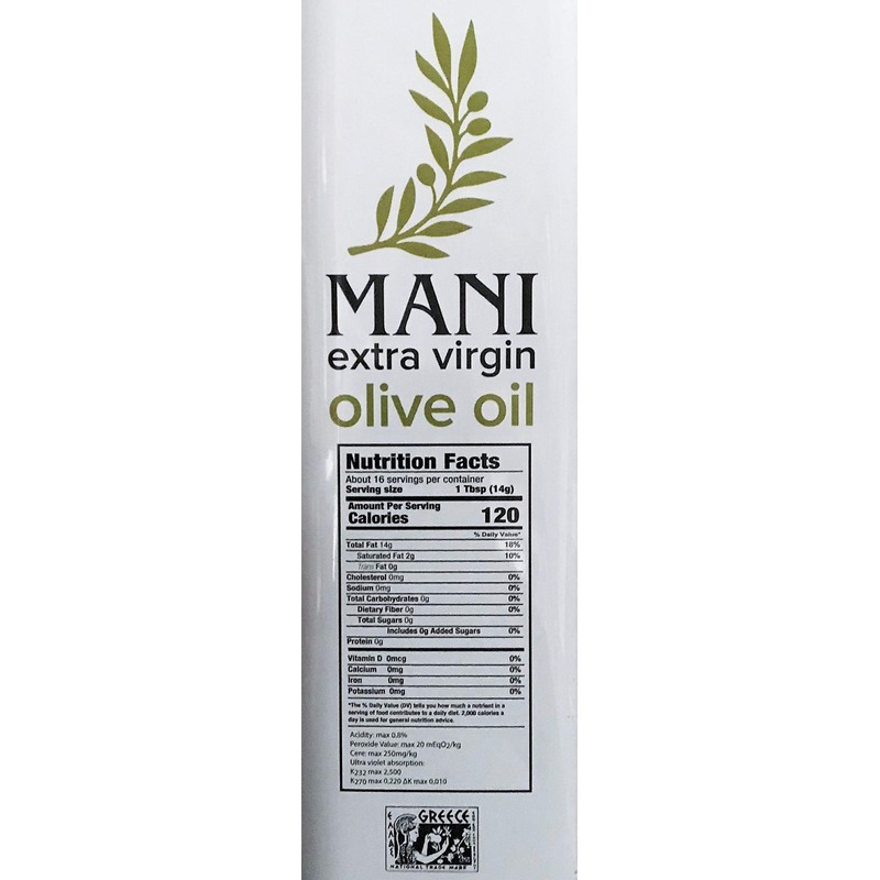 Greek Extra Virgin Olive Oil, Mani, 3L Tin