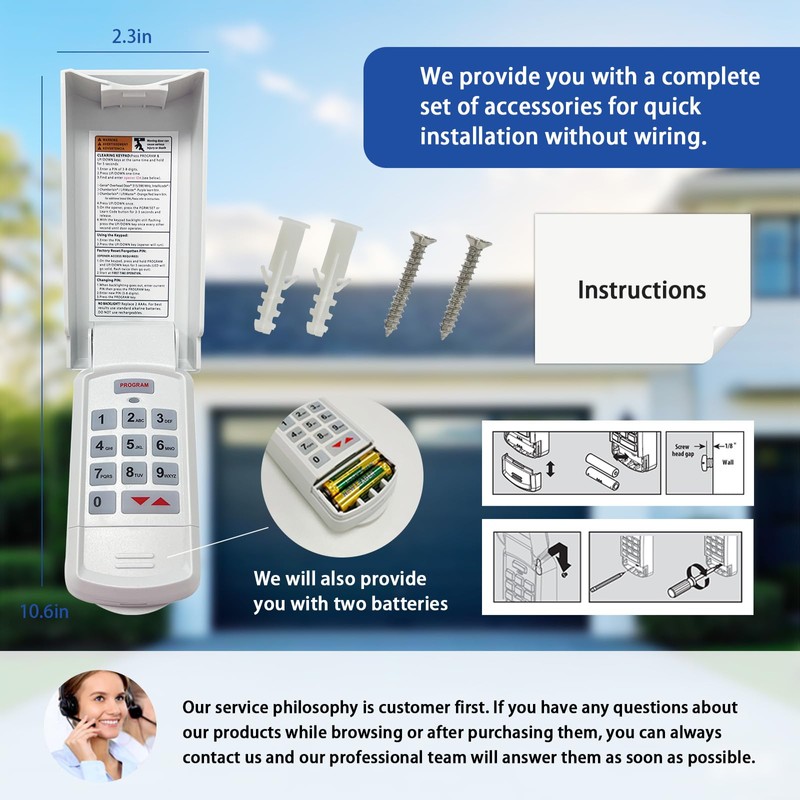 XDTKML Universal Garage Door Opener Keypad Compatible with Genie/Liftmaster/Chamberlain/Craftsman/Linear/Wayne Garage