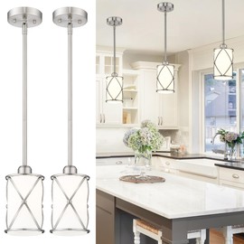 Osimir Modern Pendant Lights, Brushed Nickel Pendant Light Fixtures, Cylindrical Pendant Lighting for Kitchen Island, Kitchen Hanging Lights Over Island, Dining Room, 2 Pack, CH9176BNW-2PK