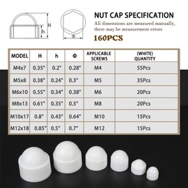 Gueenky Pack of 160 Protective Caps for Screws, M4 M5 M6 M8 M10 M12 Screw Caps Hexagonal Screw Cover White Caps Nuts Cover Caps for Nuts Screws Bolts
