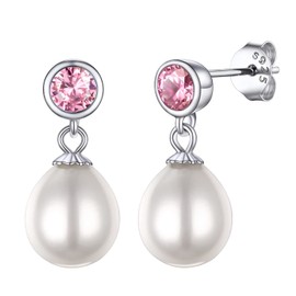 Prosilver Womens Earrings October Tourmaline Birthstone Stud Sterling Silver Pearl Dangly Earings