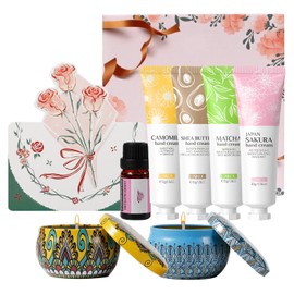 LAIKOU Scented Candles and Hand Cream Set, Mini Hand Cream Guest Gift, Pack of 8 Scented Candles, Moisturising Hand Cream, Greeting Cards, Travel Size, for Mother's Day, Anniversary, Christmas, Advent