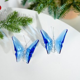 H&D HYALINE & DORA 2pcs Crystal Butterfly Figurines, Blue Glass Butterfly Ornaments, Crystal Butterfly Figurine Gifts for Women, Crystal Butterfly Figurine Decor for Home Christmas Party