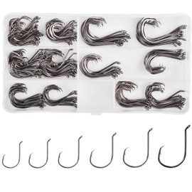 Offset Circle Fishing Hooks Kit - 180pcs 2X Strong Saltwater Freshwater Fish Hooks Sharp High Carbon Steel Octopus Fish Hooks, Size 1-5/0
