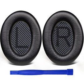 SoloWIT Replacement Earpads Cushions for Bose QuietComfort 35 (QC35) & Quiet Comfort 35 II (QC35 ii) Headphones, Ear Pads with Softer Lambskin, Noise Isolation Foam, Added Thickness (Brilliant Black)