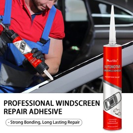 2 Pack Polyurethane Windshield Adhesive, Fast Curing, Weatherproof Auto Glass Sealant for Car, Truck, RV Windows, Strong Bonding Windshield Glue (10.1 fl oz, Black)