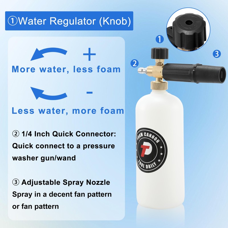 Tool Daily Foam Cannon with Dual Connector Accessory, 1/4 Inch
